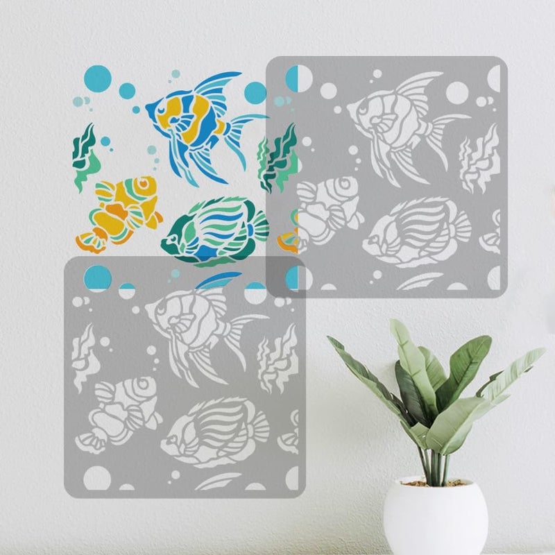 DOODLREAM Coral Fish Ocean Animal Stencil for Painting 11.8 x 11.8 Inch Reusable Plastic Fish Sea Animal Stencil for Painting on Wood Wall Fabric Furniture, DIY Home Decor Craft Stencil - Image 5